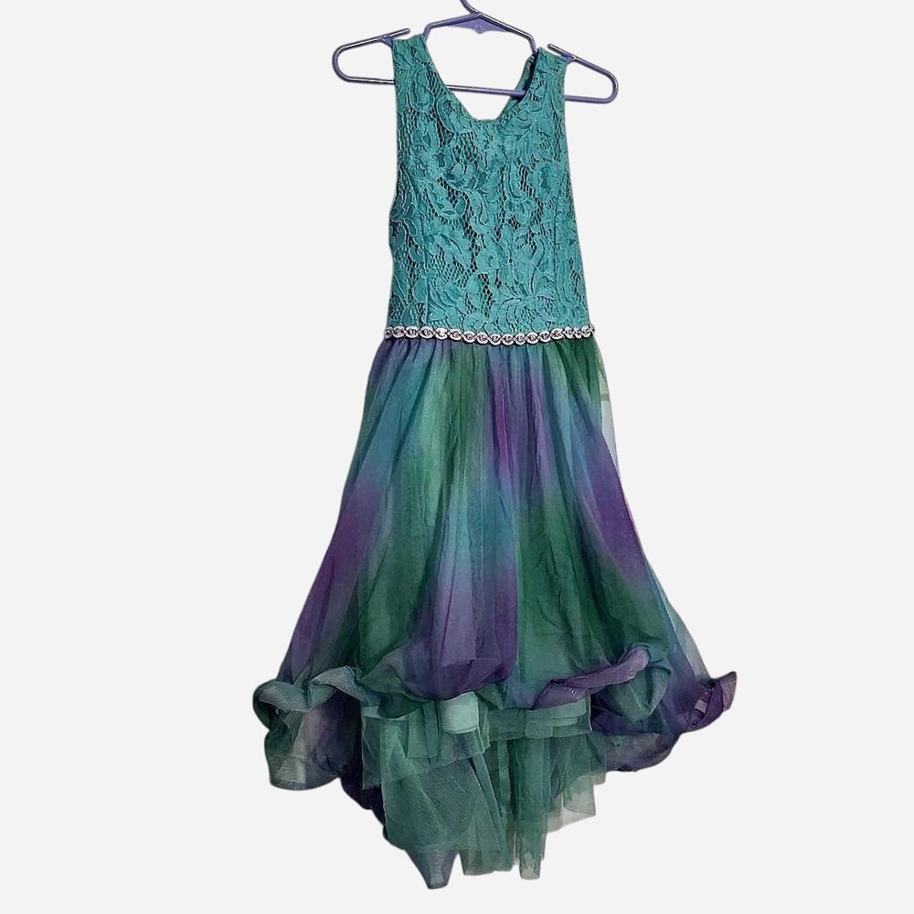 Size 8 Emily Rose Girls Dress Green and purple gradient with lace bodice